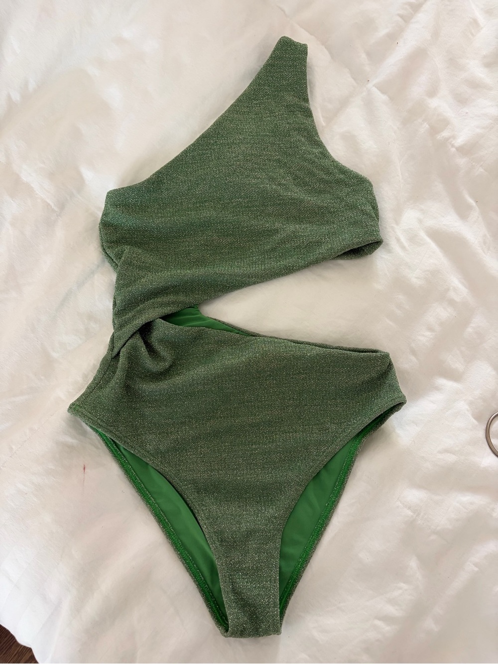 Beach Riot Green Metallic One Shoulder Cutout One Piece Swimsuit Size S